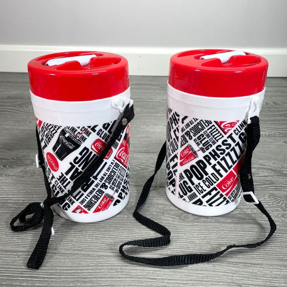 Set of TWO Coca-Cola Coke 35oz/1L Insulated Water Bottle with Carry Strap - NEW!